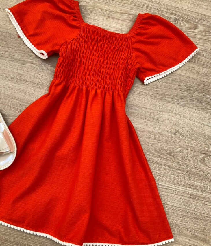 fernandaramoskids com br Vestido Infantil Feminino com Lastex Laranja Vibrante 1
