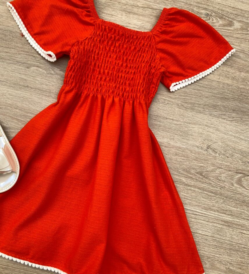 fernandaramoskids com br Vestido Infantil Feminino com Lastex Laranja Vibrante 1