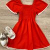 Vestido Infantil Feminino com Lastex Laranja Vibrante Fernanda Ramos Kids