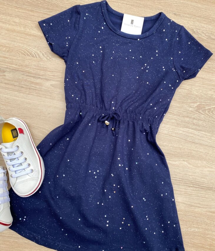 fernandaramoskids com br Vestido Infantil Feminino Cotton com Amarração Azul Marinho 1