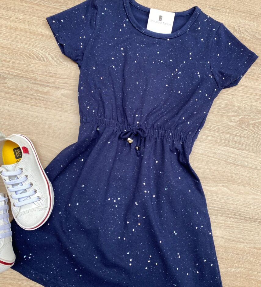 fernandaramoskids com br Vestido Infantil Feminino Cotton com Amarração Azul Marinho 1