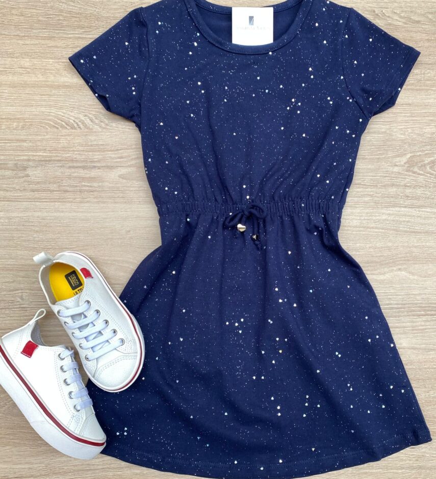 Vestido Infantil Feminino Cotton com Amarração Azul Marinho Fernanda Ramos Store