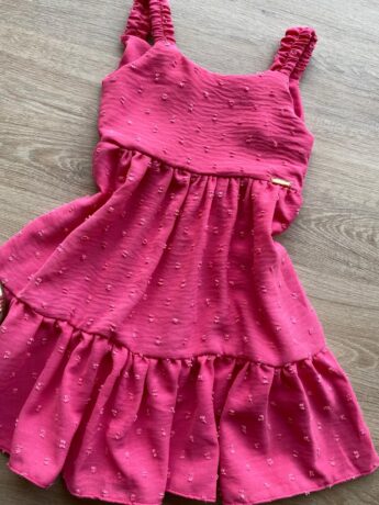 fernandaramoskids com br Vestido Infantil Feminino Curto Amarração Atrás Pipoquinha Rosa 1