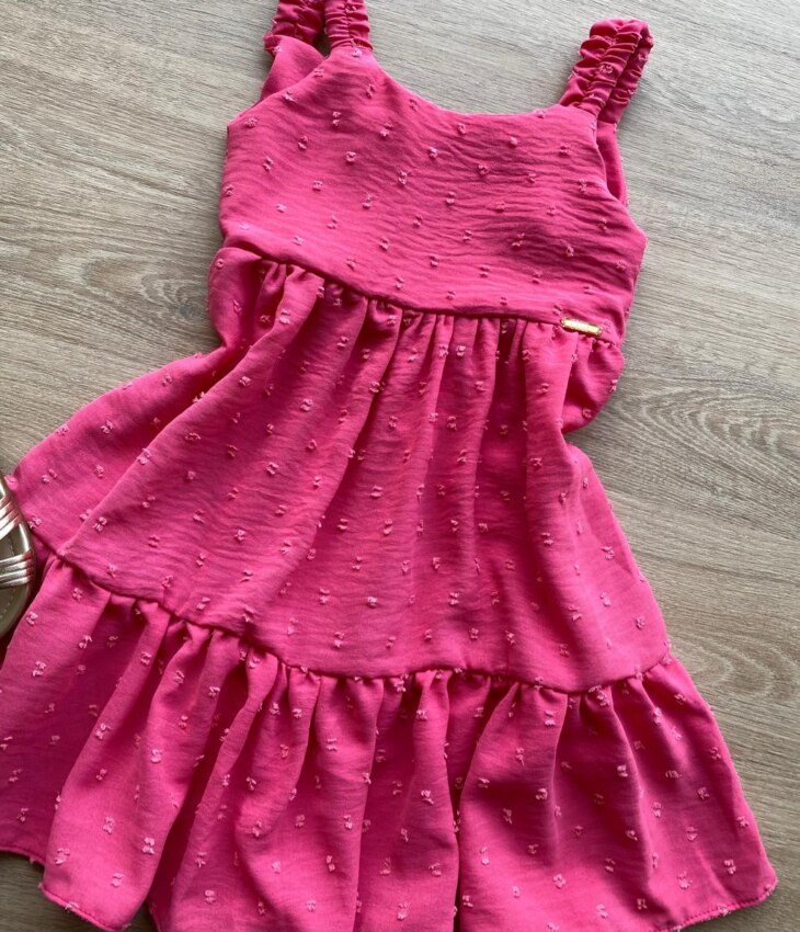 fernandaramoskids com br Vestido Infantil Feminino Curto Amarração Atrás Pipoquinha Rosa 1