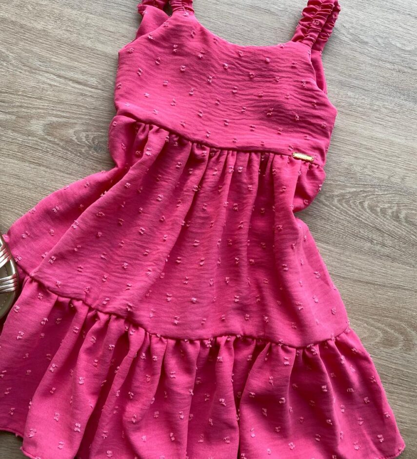 fernandaramoskids com br Vestido Infantil Feminino Curto Amarração Atrás Pipoquinha Rosa 1