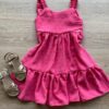 Vestido Infantil Feminino Curto Amarração Atrás Pipoquinha Rosa Fernanda Ramos Kids