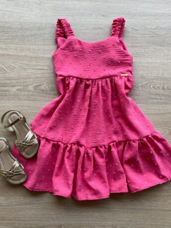 Vestido Infantil Feminino Curto Amarração Atrás Pipoquinha Rosa Fernanda Ramos Kids