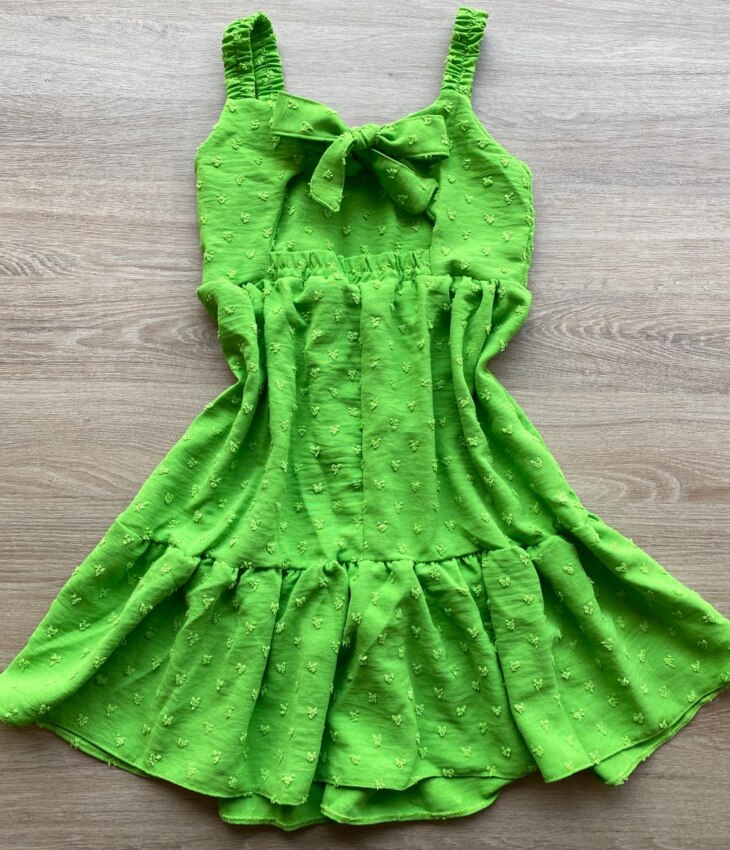 fernandaramoskids com br Vestido Infantil Feminino Curto Amarração Atrás Pipoquinha Verde 2