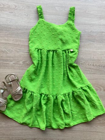 Vestido Infantil Feminino Curto Amarração Atrás Pipoquinha Verde Fernanda Ramos Kids