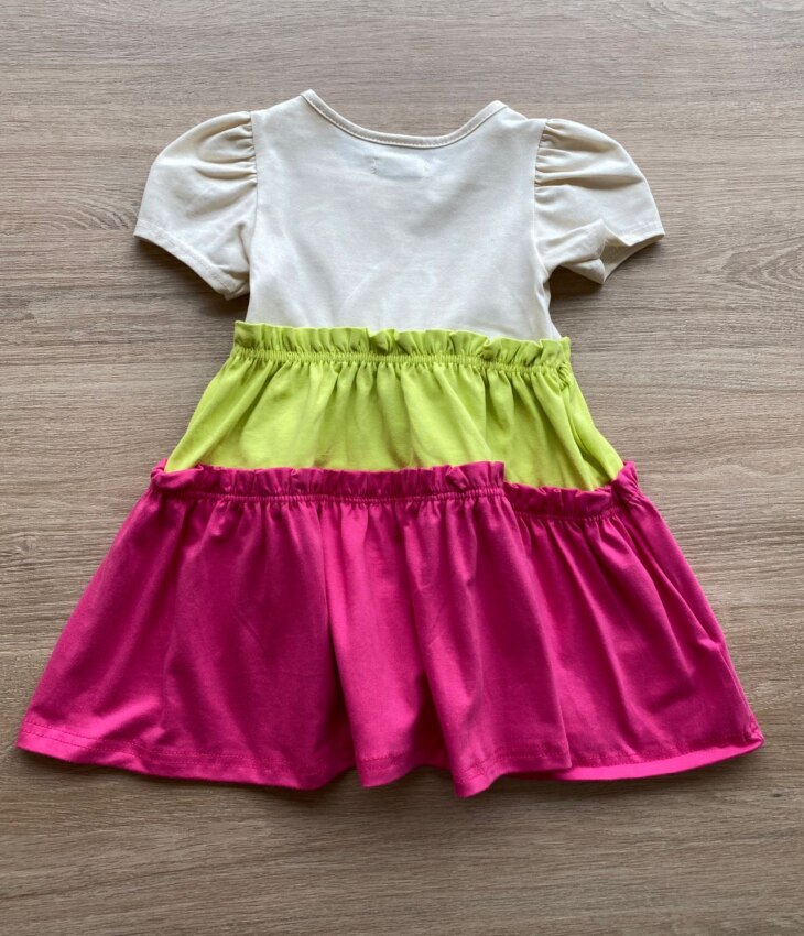 fernandaramoskids com br Vestido Infantil Feminino Curto Bege, Verde e Pink 2