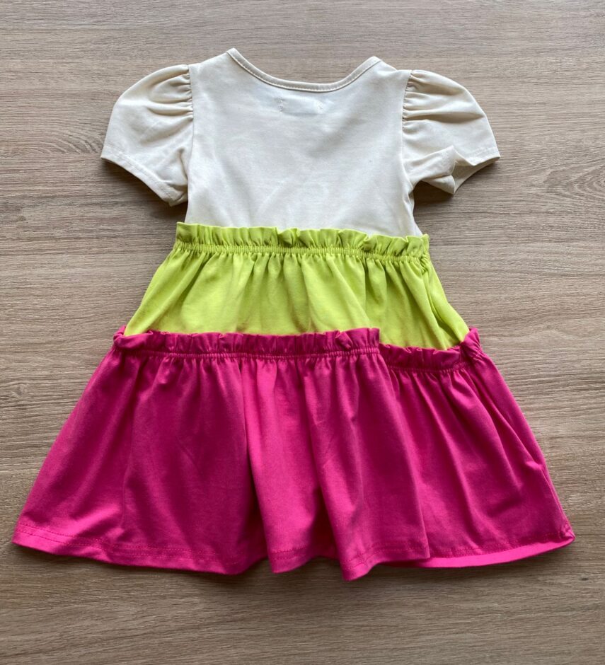fernandaramoskids com br Vestido Infantil Feminino Curto Bege, Verde e Pink 2