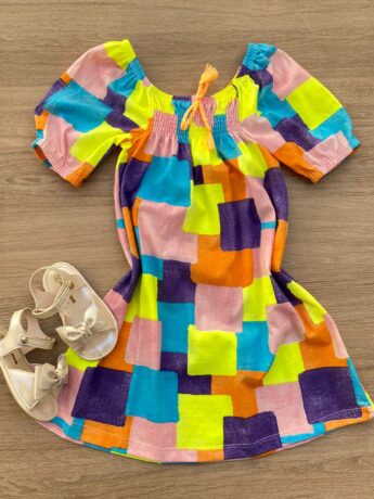 Vestido Infantil Feminino Curto Estampa Detalhe em Lastex Fernanda Ramos Kids