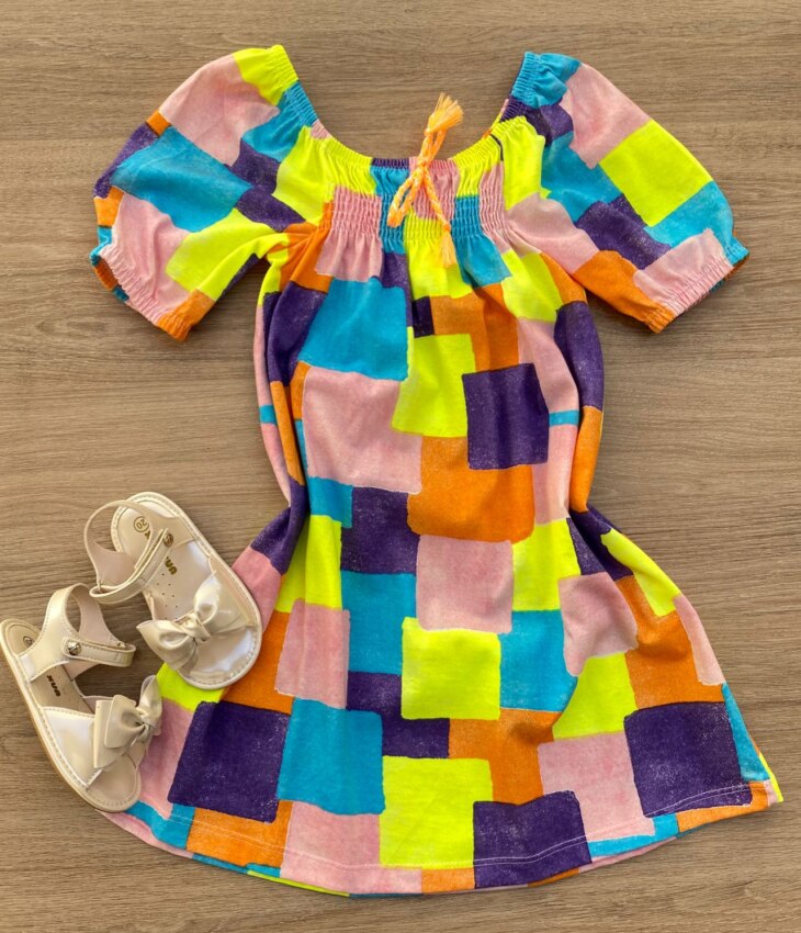 Vestido Infantil Feminino Curto Estampa Detalhe em Lastex Fernanda Ramos Kids
