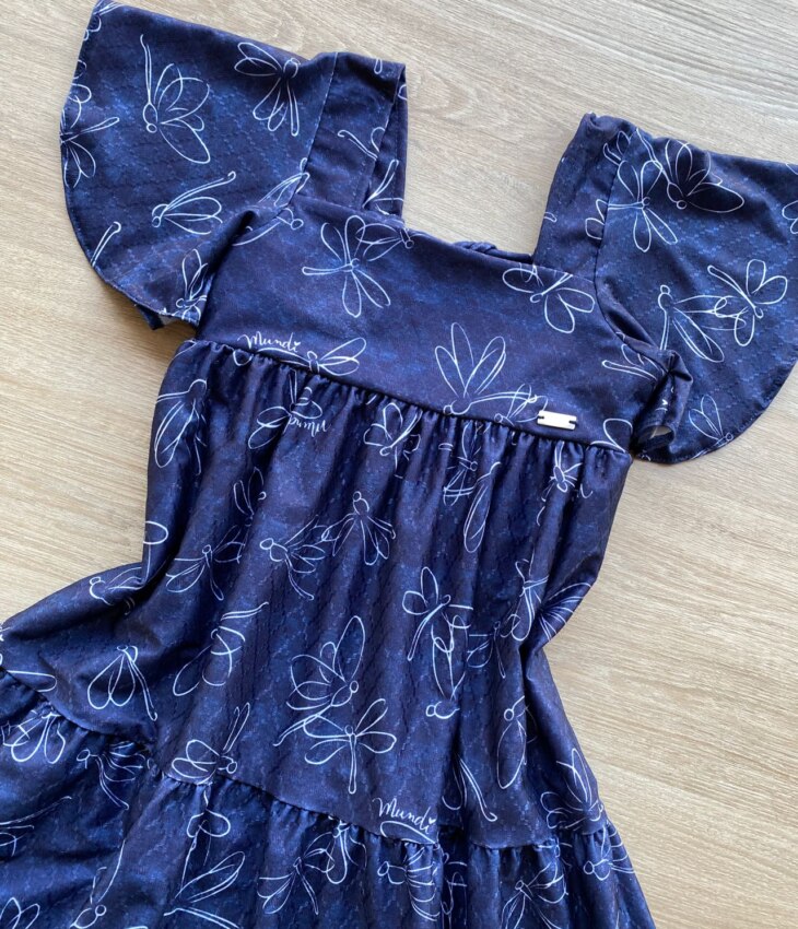 fernandaramoskids com br Vestido Infantil Feminino Curto Estampado Azul Petróleo 1