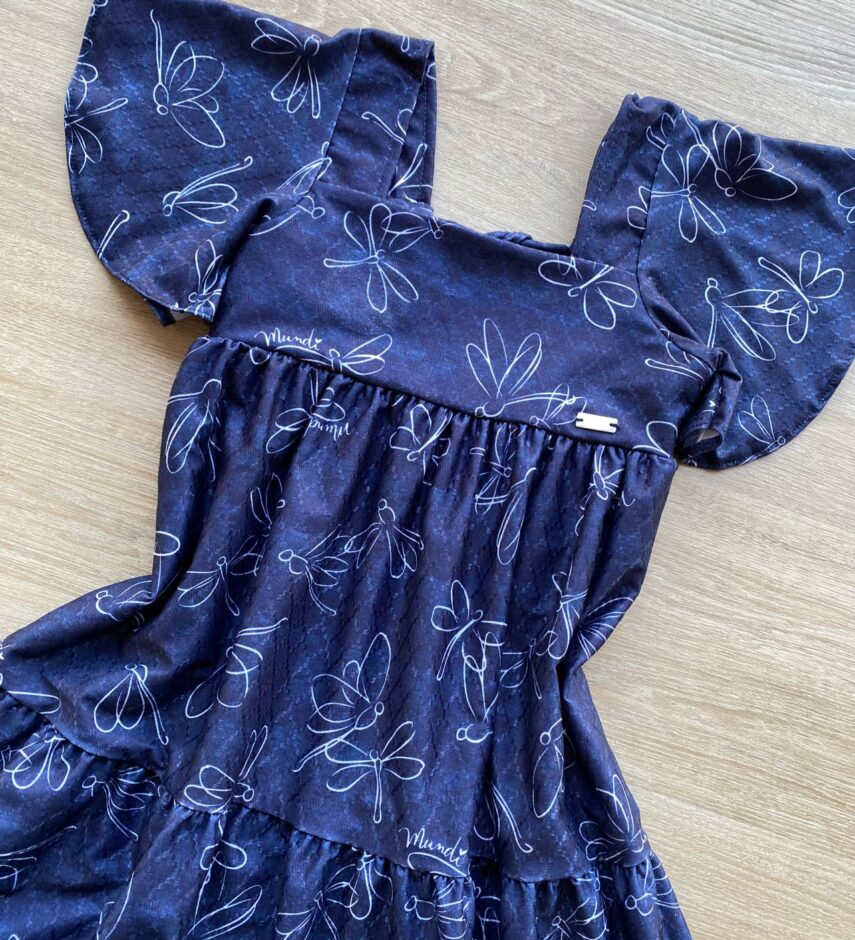 fernandaramoskids com br Vestido Infantil Feminino Curto Estampado Azul Petróleo 1