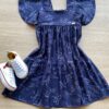 Vestido Infantil Feminino Curto Estampado Azul Petróleo Fernanda Ramos Kids