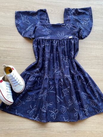Vestido Infantil Feminino Curto Estampado Azul Petróleo Fernanda Ramos Kids