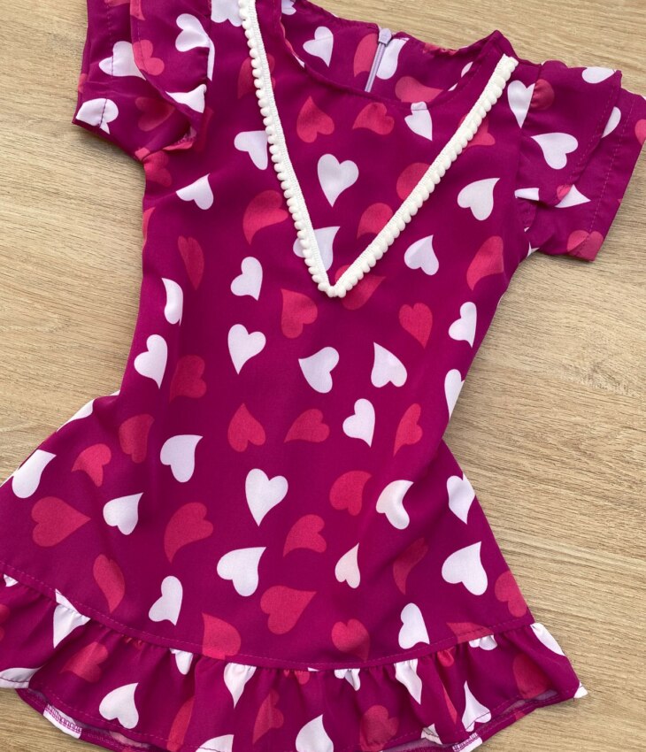 fernandaramoskids com br Vestido Infantil Feminino Curto Estampado Corações Fúcsia 1