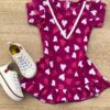 Vestido Infantil Feminino Curto Estampado Corações Fúcsia Fernanda Ramos Kids