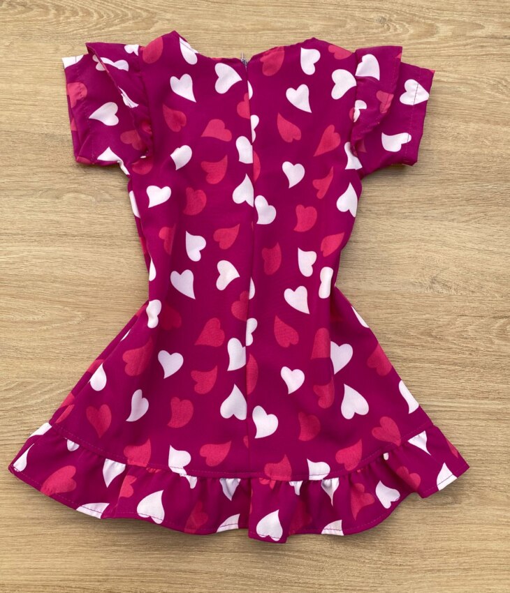 fernandaramoskids com br Vestido Infantil Feminino Curto Estampado Corações Fúcsia 2