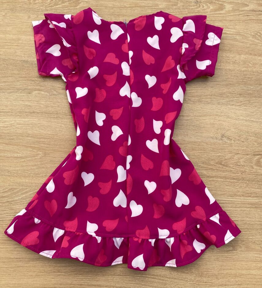 fernandaramoskids com br Vestido Infantil Feminino Curto Estampado Corações Fúcsia 2
