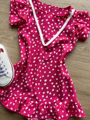 fernandaramoskids com br Vestido Infantil Feminino Curto Estampado Corações Pink 1