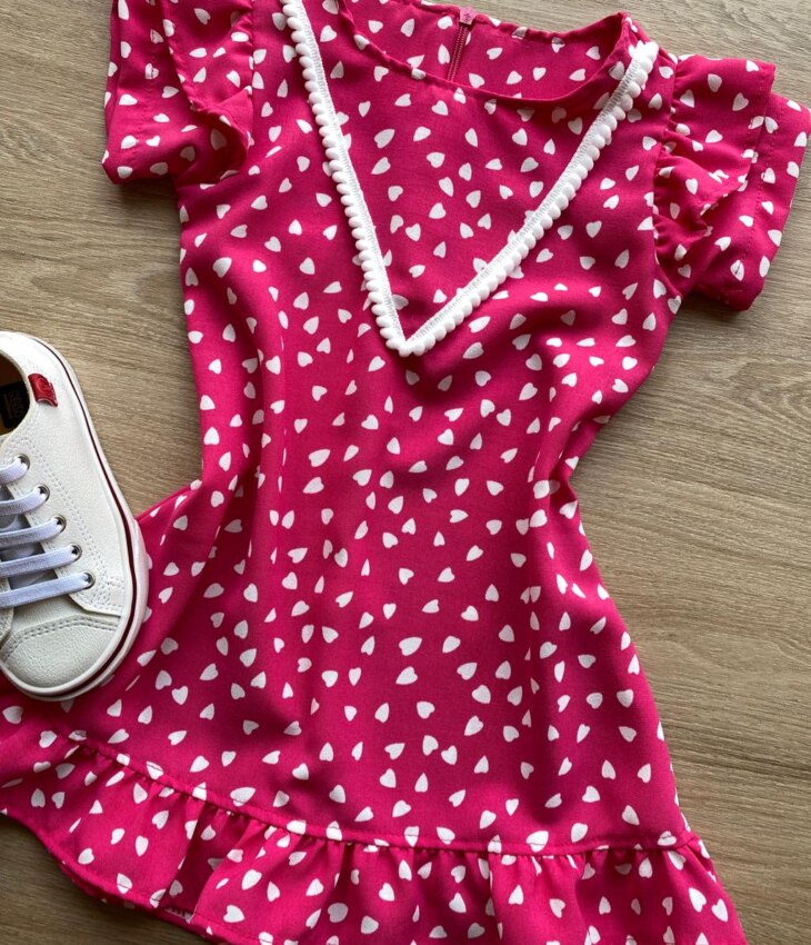 fernandaramoskids com br Vestido Infantil Feminino Curto Estampado Corações Pink 1