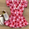 Vestido Infantil Feminino Curto Estampado Corações Rosa Fernanda Ramos Kids