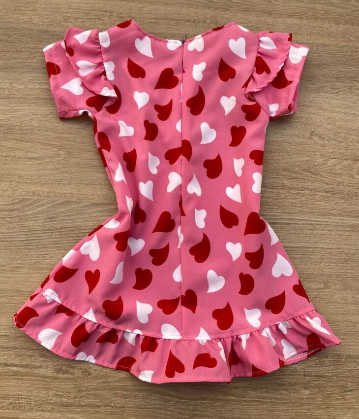 fernandaramoskids com br Vestido Infantil Feminino Curto Estampado Corações Rosa 2