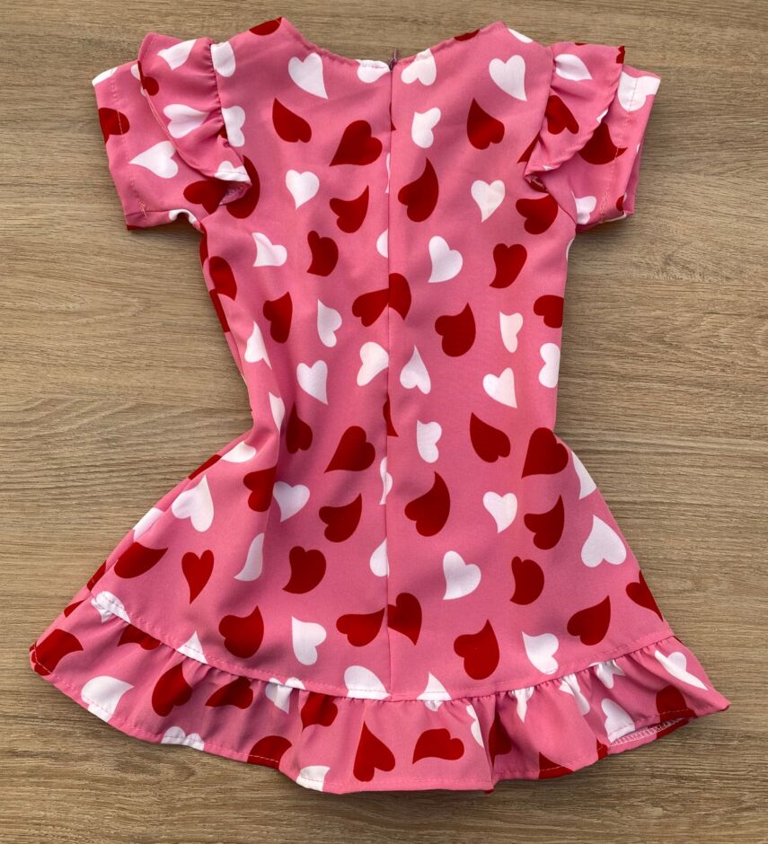 fernandaramoskids com br Vestido Infantil Feminino Curto Estampado Corações Rosa 2