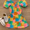 Vestido Infantil Feminino Curto Estampado Detalhe em Lastex Fernanda Ramos Kids