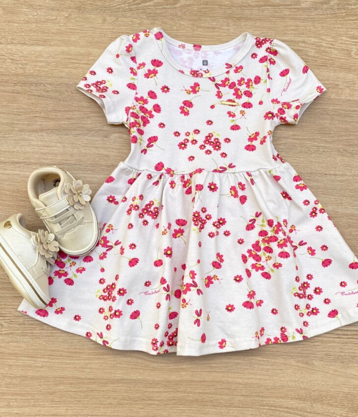 Vestido Infantil Feminino Curto Estampado Floral Fernanda Ramos Kids