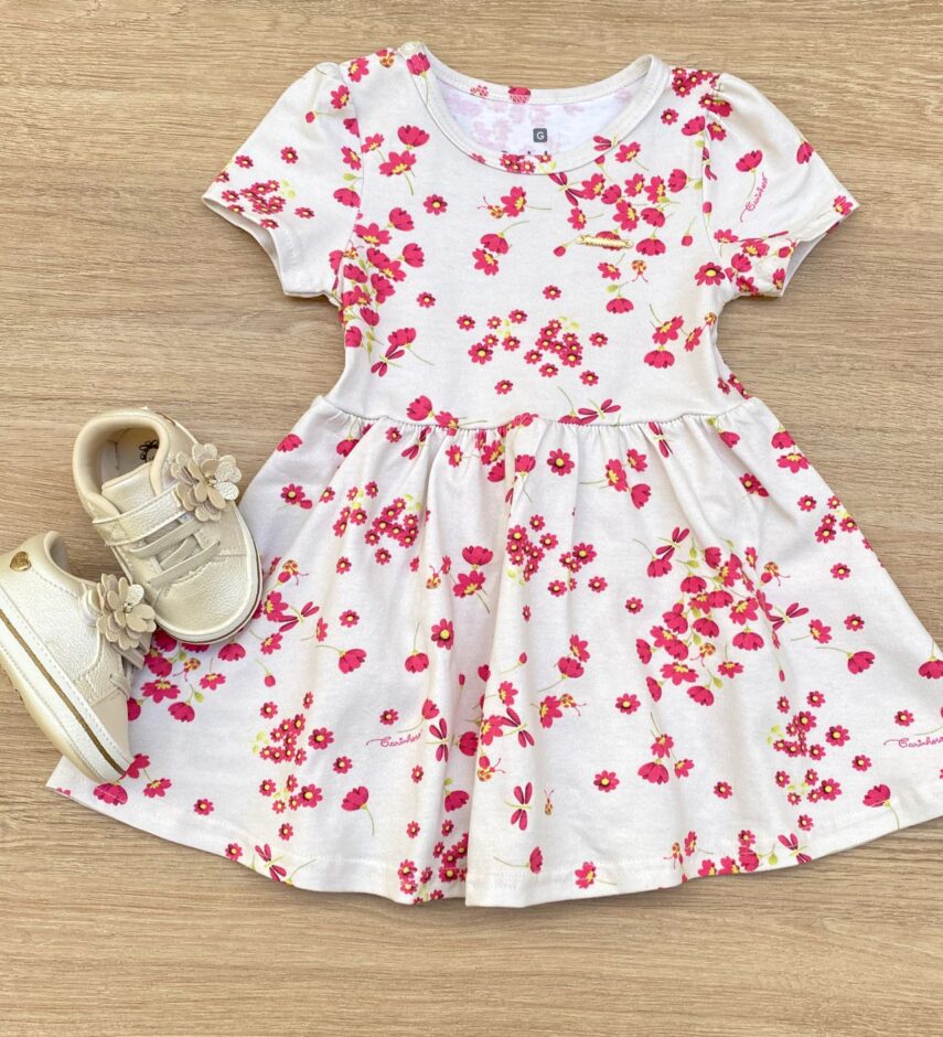 Vestido Infantil Feminino Curto Estampado Floral Fernanda Ramos Kids