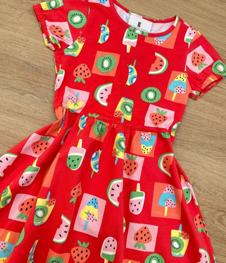 fernandaramoskids com br Vestido Infantil Feminino Curto Estampado Frutinhas Vermelho 1