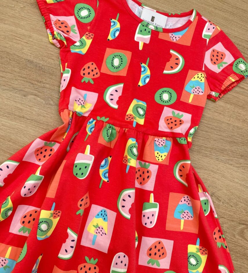 fernandaramoskids com br Vestido Infantil Feminino Curto Estampado Frutinhas Vermelho 1