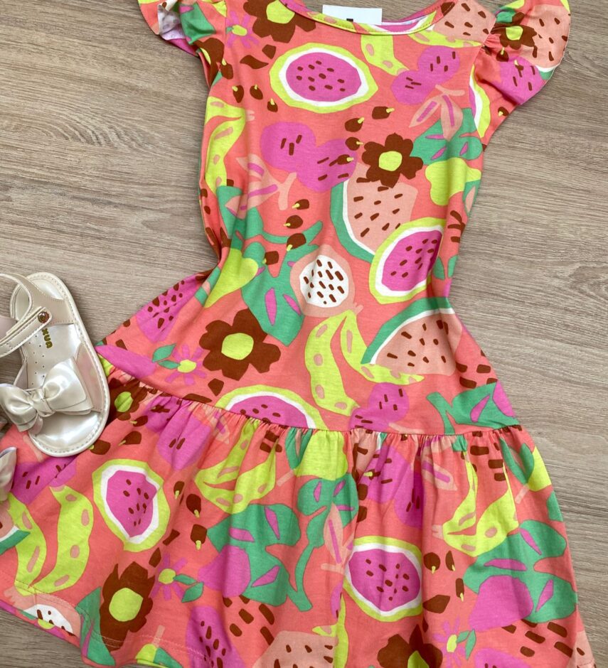 fernandaramoskids com br Vestido Infantil Feminino Curto Estampado Manga Babado 1