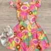 Vestido Infantil Feminino Curto Estampado Manga Babado Fernanda Ramos Kids