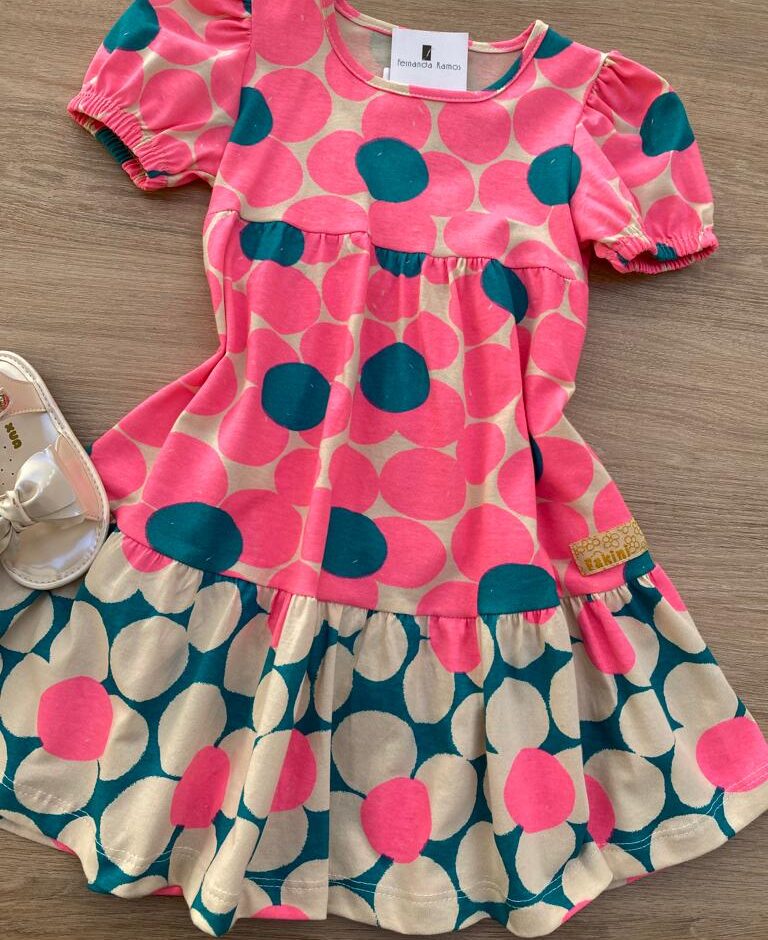 fernandaramoskids com br Vestido Infantil Feminino Curto Estampado Pink Flúor Manga Curta 1
