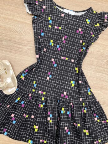 fernandaramoskids com br Vestido Infantil Feminino Curto Estampado Xadrez Preto 1