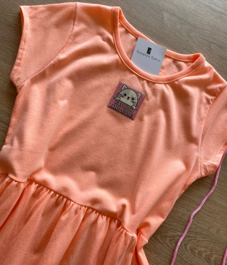 fernandaramoskids com br Vestido Infantil Feminino Curto Fashion Bichinho Laranja 1