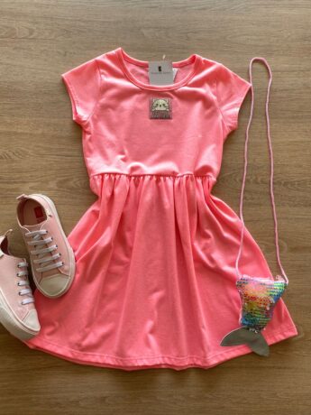 Vestido Infantil Feminino Curto Fashion Bichinho Rosa Fernanda Ramos Kids