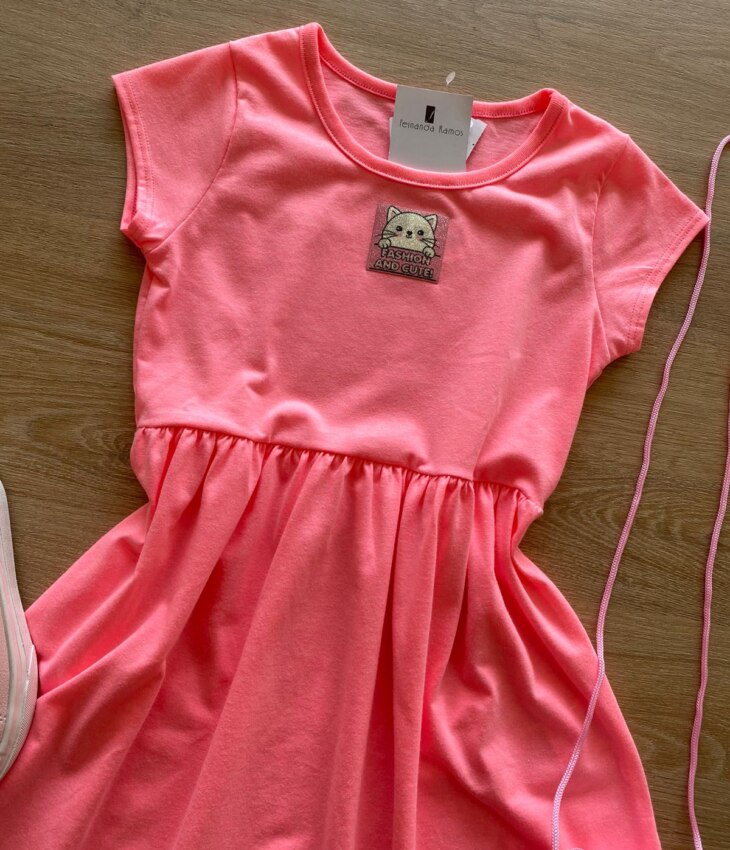 fernandaramoskids com br Vestido Infantil Feminino Curto Fashion Bichinho Rosa 1