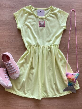 Vestido Infantil Feminino Curto Fashion Bichinho Verde Fernanda Ramos Kids