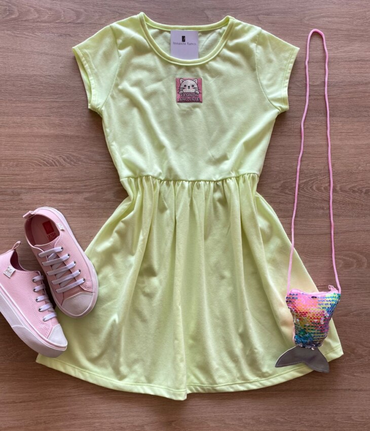 Vestido Infantil Feminino Curto Fashion Bichinho Verde Fernanda Ramos Kids