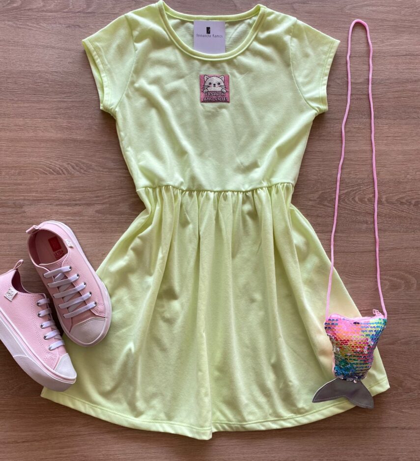 Vestido Infantil Feminino Curto Fashion Bichinho Verde Fernanda Ramos Kids