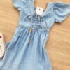 fernandaramoskids com br Vestido Infantil Feminino Curto Jeans Claro com Amarração 1