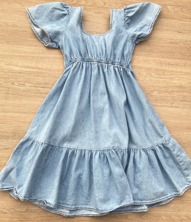 fernandaramoskids com br Vestido Infantil Feminino Curto Jeans Claro com Amarração 2