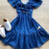 Vestido Infantil Feminino Curto Jeans com Amarração Fernanda Ramos Kids