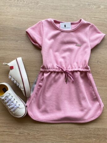Vestido Infantil Feminino Curto Rosa Detalhe Lateral Brilhante Fernanda Ramos Kids