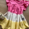 fernandaramoskids com br Vestido Infantil Feminino Curto Rosa, Off White e Amarelo 1